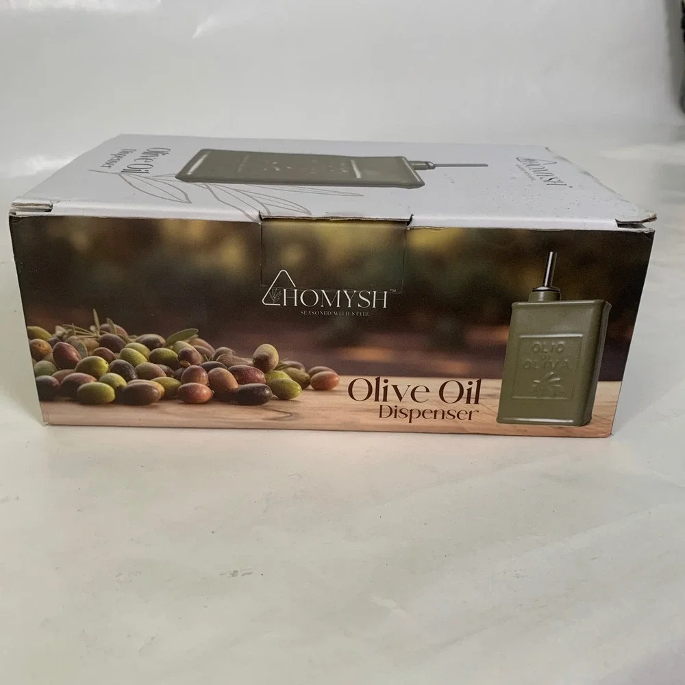 Homysh Olive Oil Dispenser Ceramic Green Olio di Oliva Tin Style Kitchen Decor